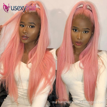 Colorful 13x4 13x6 transparent frontal lace wig 100% virgin human hair hd transparent swiss lace front wig pink wigs